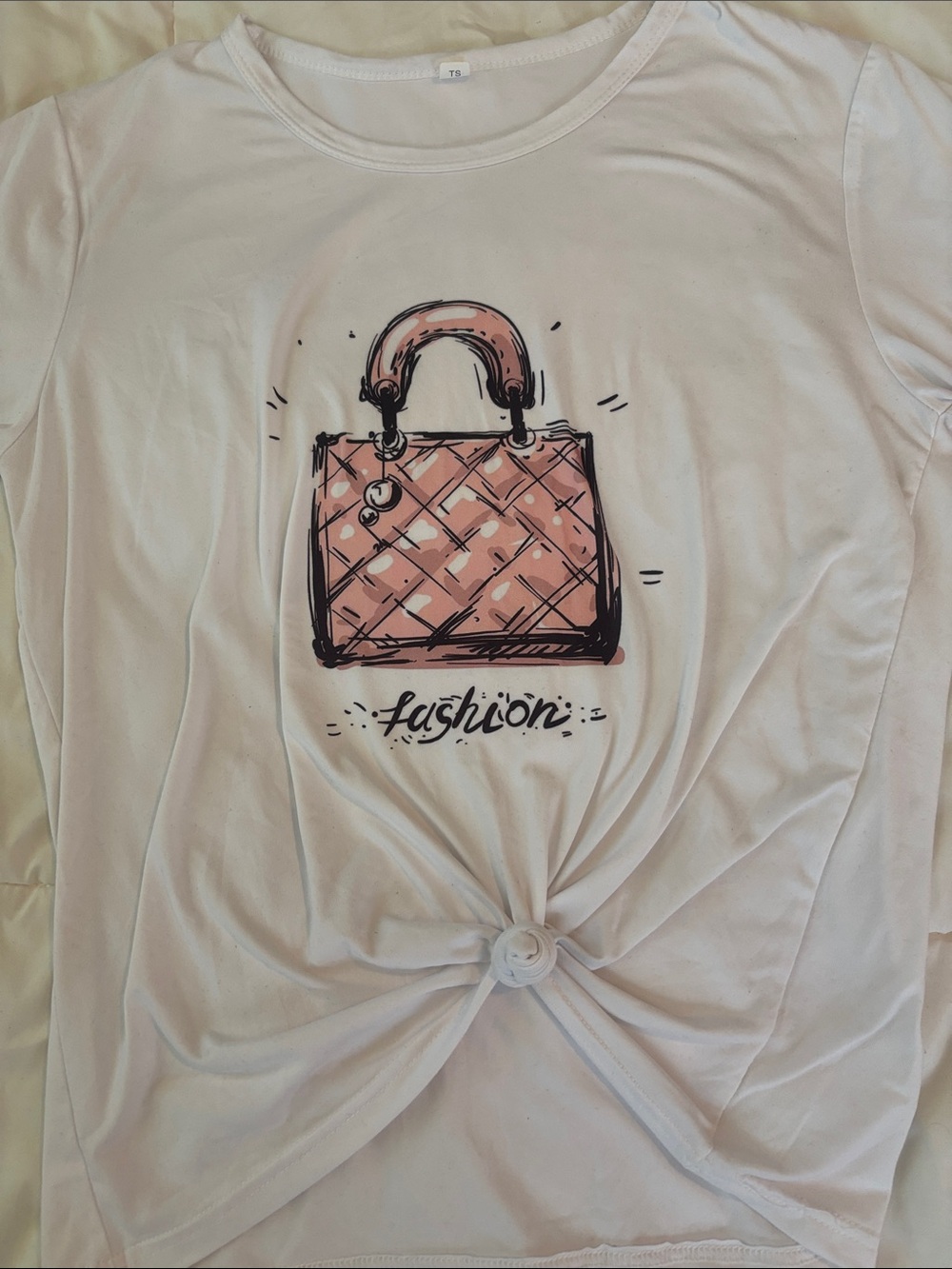 Graphic White Tee with Pink Handbag ‘Fashion’
